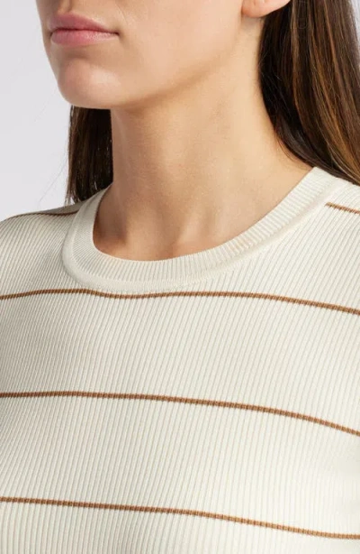 Frame Stripe Rib-knit Crewneck Top In Neutral