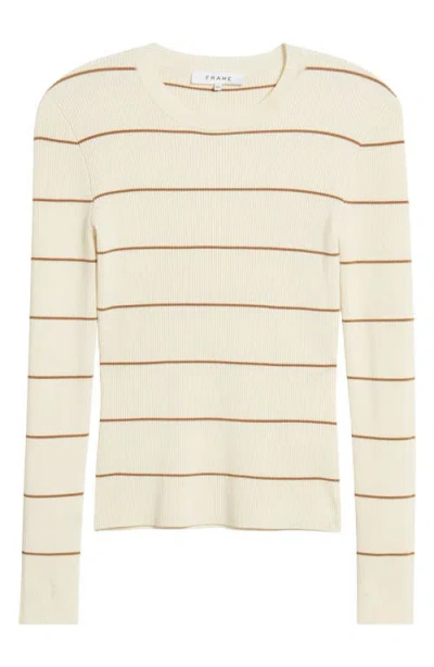 Frame Stripe Rib-knit Crewneck Top In Neutral