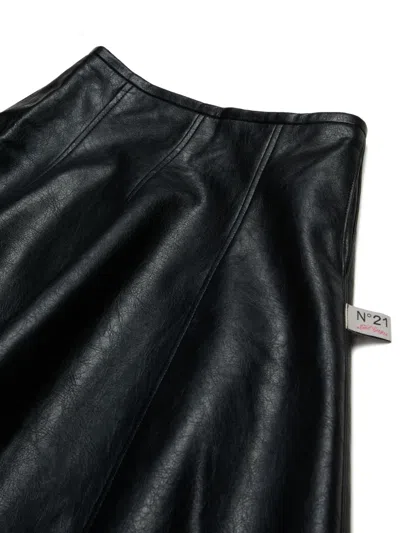 N°21 Gonna Corta A Semi-ruota In Tessuto Spalmato In Black