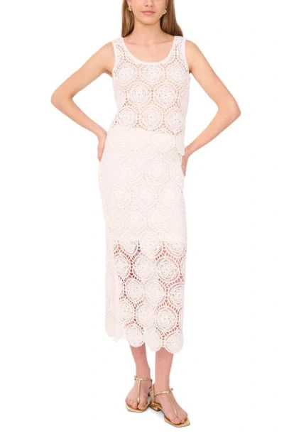 1.state Womens Crochet Open Weave Tank Top Midi Skirt In White