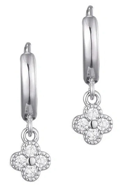 Adornia Silver Plated Extra Mini Cz Clover Dangle Huggie Earrings In Metallic