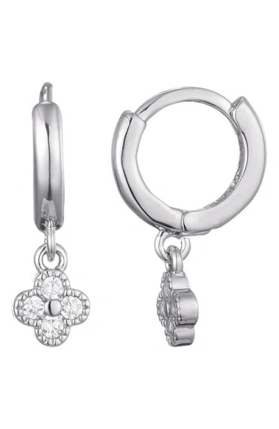 Adornia Silver Plated Extra Mini Cz Clover Dangle Huggie Earrings In Metallic