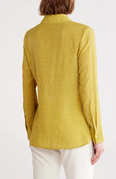Patrizia Luca Ruched Long Sleeve Button-up Shirt In Yellow