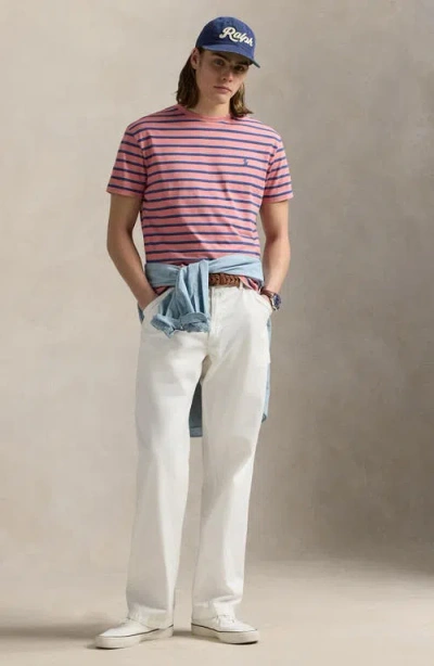 Polo Ralph Lauren Custom Slim Fit Striped Jersey T-shirt In Pink