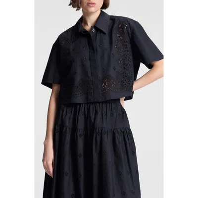 A.l.c . Jade Eyelet Boxy Crop Shirt In Blue