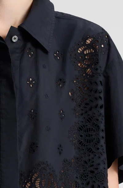 A.l.c . Jade Eyelet Boxy Crop Shirt In Blue