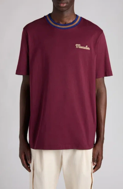 Moncler Logo Cotton Jersey T-shirt In Burgundy
