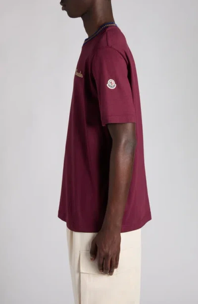 Moncler Logo Cotton Jersey T-shirt In Burgundy