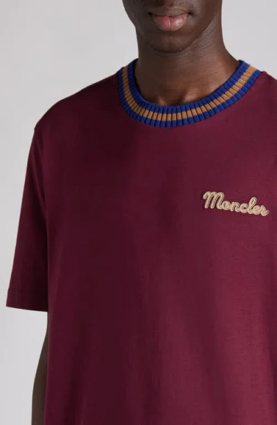 Moncler Logo Cotton Jersey T-shirt In Burgundy