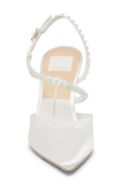 Dolce Vita Kamra True White Satin Pearl Pointed-toe Pumps In White