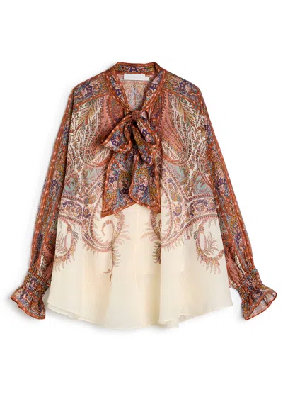 Zimmermann Rhiannon Tie-neck Ramie Shirt In Multi