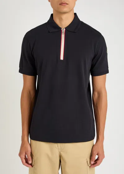 Moncler Zip Polo Shirt In Black