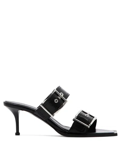 Alexander Mcqueen 75 Leather Buckle Sandals In Black