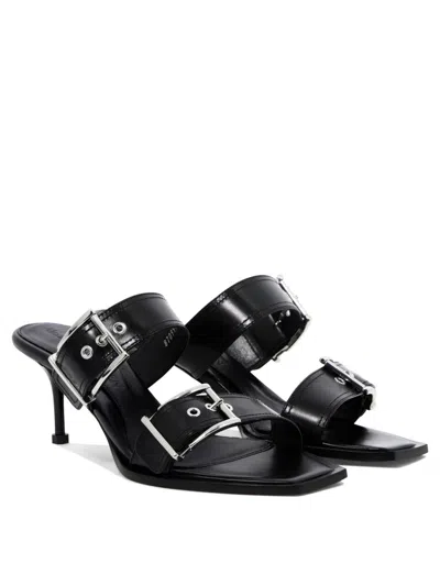 Alexander Mcqueen 75 Leather Buckle Sandals In Black
