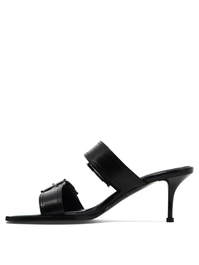 Alexander Mcqueen 75 Leather Buckle Sandals In Black
