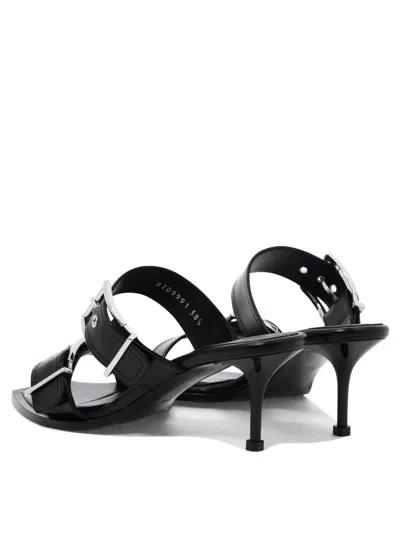 Alexander Mcqueen 75 Leather Buckle Sandals In Black