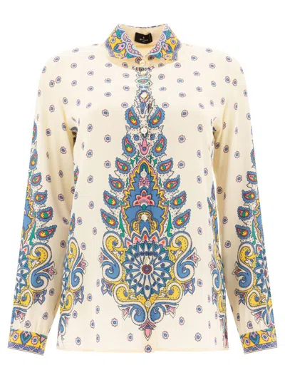 Etro Ivory Paisley Print Silk Twill Shirt