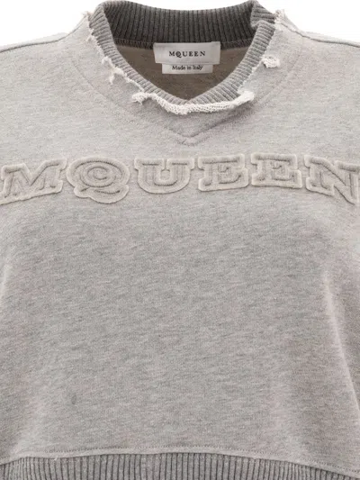Alexander Mcqueen Cropped Sweatshirt With Mcqueen Logo Sweatshirts Grey