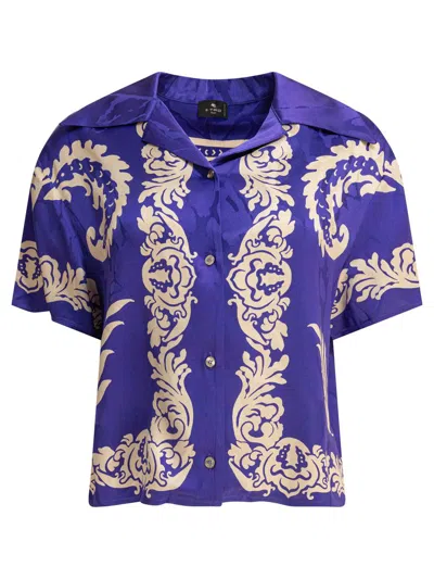 Etro Blue Floral-print Viscose Shirt