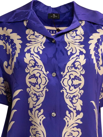 Etro Blue Floral-print Viscose Shirt