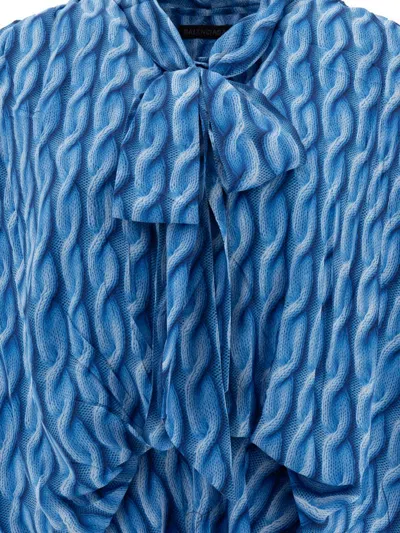 Balenciaga Blue Long Dress With All-over Print And Bow Closure In Fabric Woman