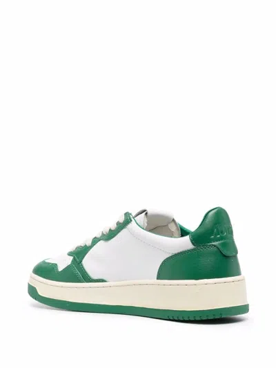 Autry White And Green Two-tone Leather Medalist Low Sneakers