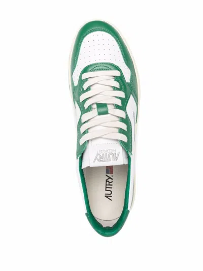 Autry White And Green Two-tone Leather Medalist Low Sneakers