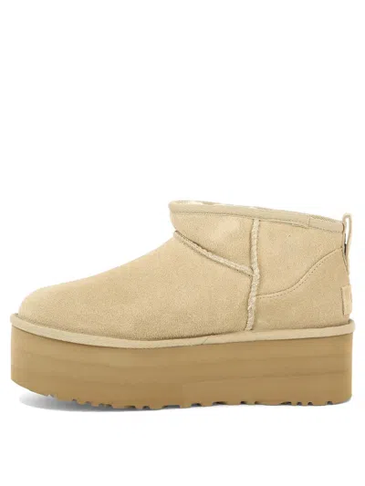 Ugg Classic Ultra Mini Low Heels Ankle Boots In Beige Suede In Neutral