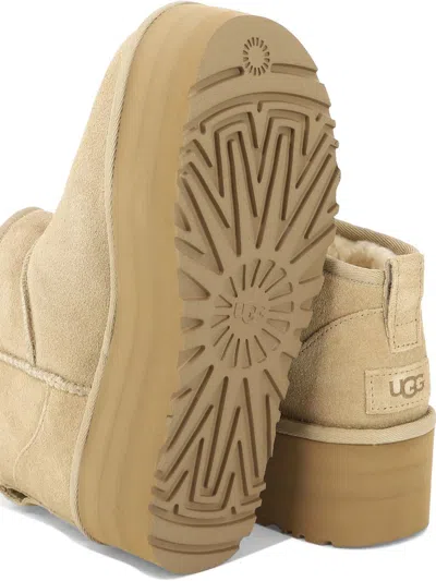 Ugg Classic Ultra Mini Low Heels Ankle Boots In Beige Suede In Neutral