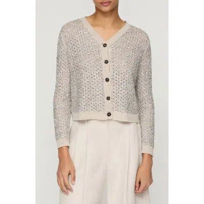 Lafayette 148 Linen Silk Metallic Button V Neck Cardigan