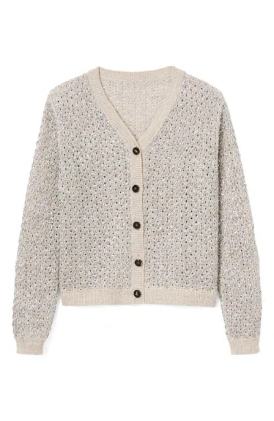 Lafayette 148 Linen Silk Metallic Button V Neck Cardigan