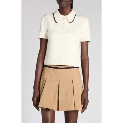 Moncler Knit Cotton Polo Shirt In White