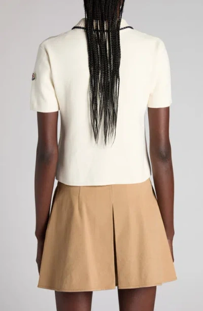 Moncler Knit Cotton Polo Shirt In White