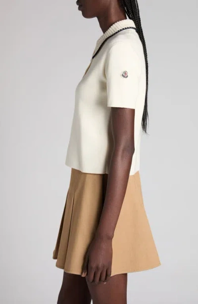 Moncler Knit Cotton Polo Shirt In White