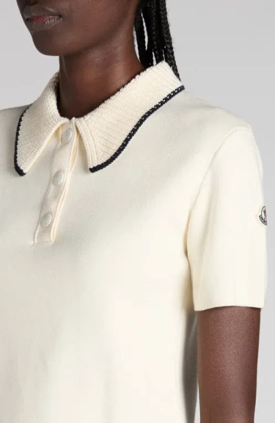 Moncler Knit Cotton Polo Shirt In White
