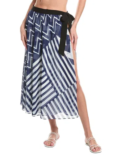 Milly Patchwork Chevron Skirt In Blue
