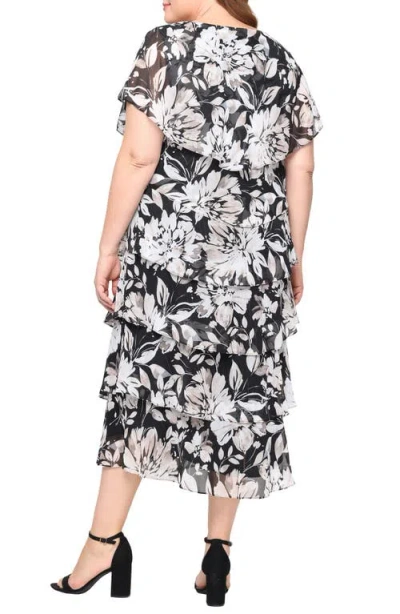 Sl Fashions Floral Tiered Midi Dress In Multi