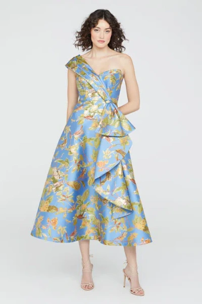 Theia Dalia Tea Length Dress In Blue