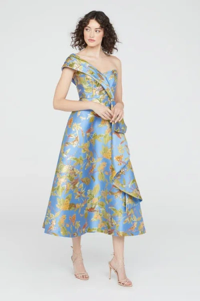 Theia Dalia Tea Length Dress In Blue