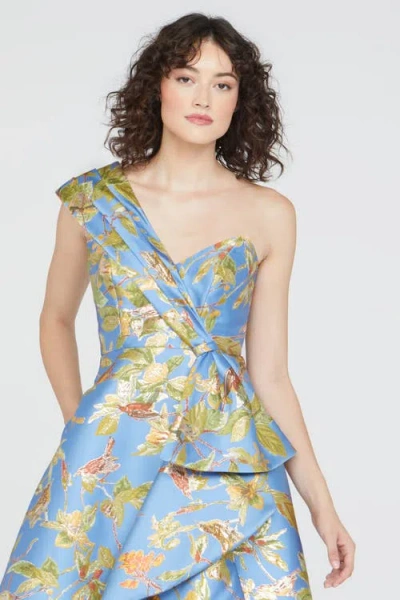 Theia Dalia Tea Length Dress In Blue