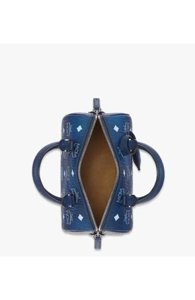 Mcm Small Ella Boston Visetos Monogram Tote Bag In Blue