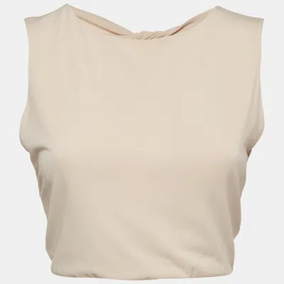 Pre-owned Alice And Olivia Air Beige Stretch Crepe Back Open Crop Top M In Sand