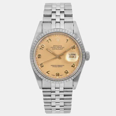 Pre-owned Rolex Champagne Stainless Steel Datejust 16030 Automatic Men's Wristwatch 36mm In Gold