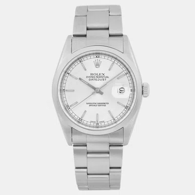 Pre-owned Rolex Silver Stainless Steel Datejust 16200 Automatic Men's Wristwatch 36 Mm