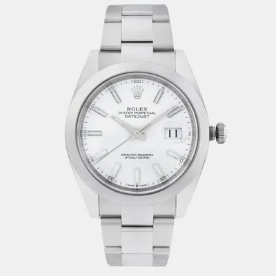 Pre-owned Rolex White Stainless Steel Datejust 126300 Automatic Men's Wristwatch 41 Mm