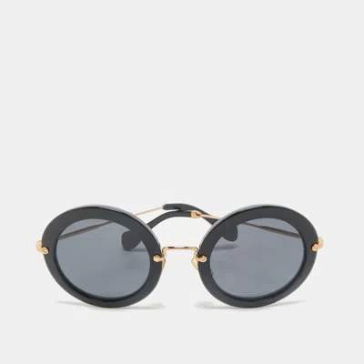 Pre-owned Miu Miu Black Smu13n Frame Round Sunglasses
