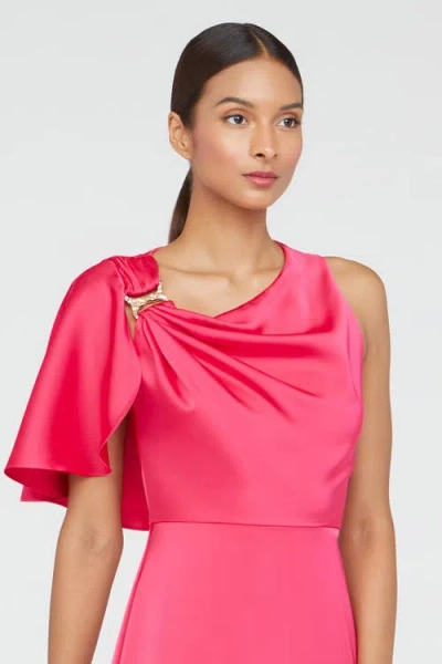 Theia Darcie Flutter Sleeve Gown In Begonia In Pink