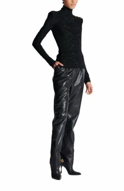 Balmain Buttoned Ls Bouclette Baroque Top In Black