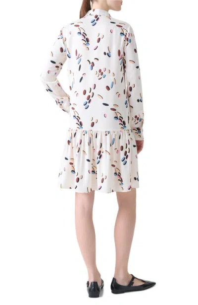 Akris Punto Boho Dropping Dots Long Sleeve Satin Shirtdress In White