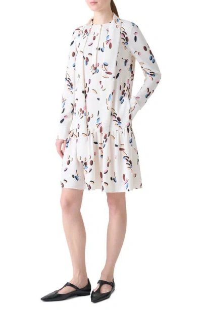 Akris Punto Boho Dropping Dots Long Sleeve Satin Shirtdress In White